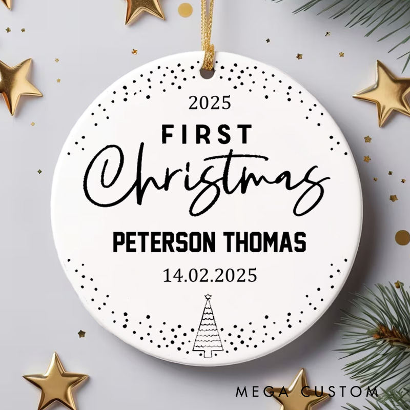 Personalized Elegant First Christmas Ornament Highlighting Joyful Holiday Spirit Christmas Ornament