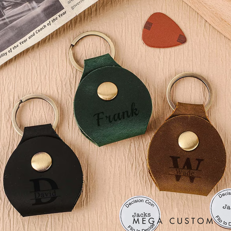 Personalized Leather Guitar Pick Holder and Silver Commemorative Coins Case Custom Guitar Pick and Silver Commemorative Coins Case Keychain