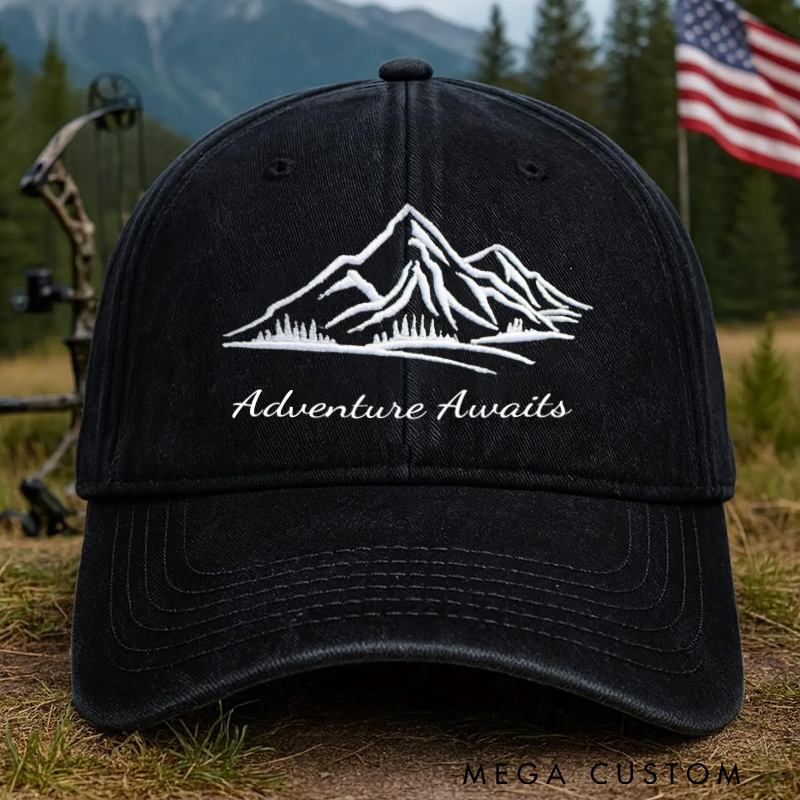 Personalized Embroidered Mountain Hill Design Baseball Cap Forest Nature Outdoor Camping Hat Gift for Adventure Lovers