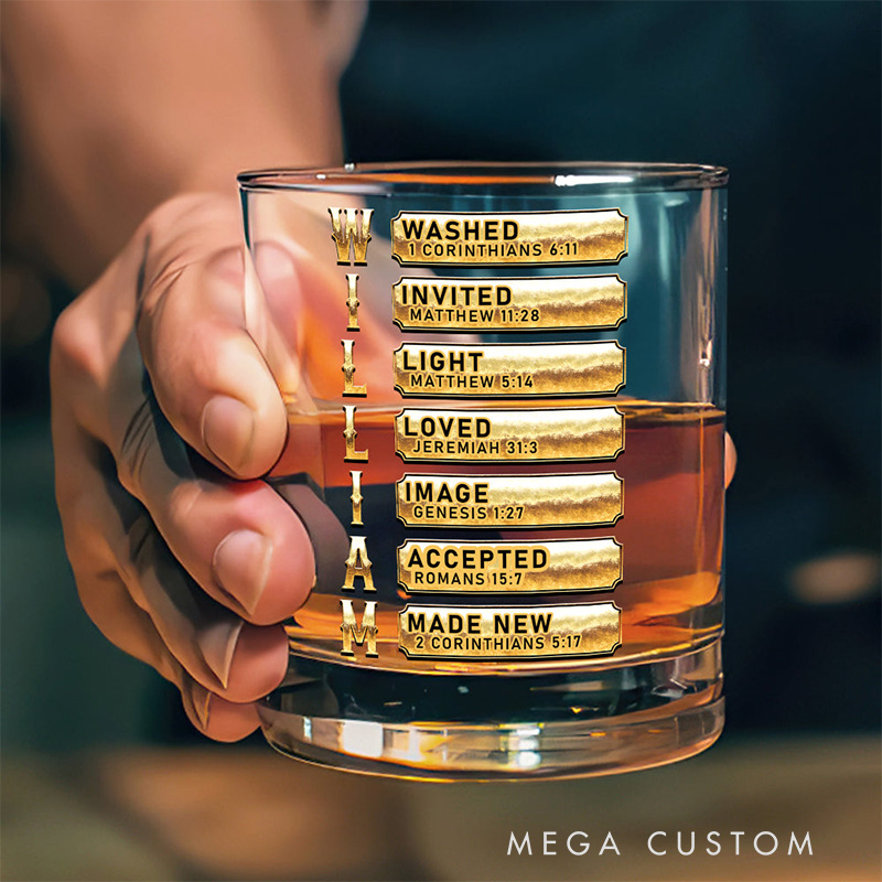 Personalized God Says I am Man of God10.5 oz Old Fashioned Rock Whiskey Glass with Name and Bible Verse Religious Christian Gift for Men