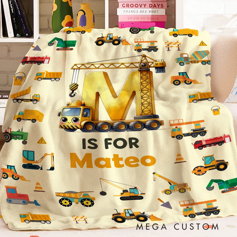 Personalized Fantasy Unicorn Excavator Dinosaur Soft Throw Blanket with Name and Initial Room Decor Birthday Anniversary Gift for Boys Girls