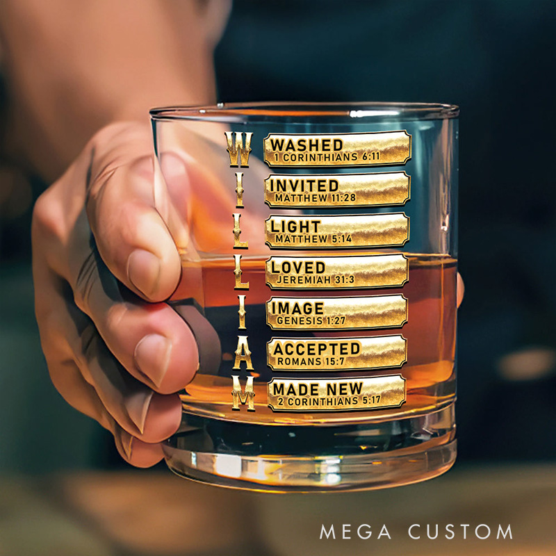 Personalized Man of God Lion Protector Hero 10.5 oz Old Fashioned Rock Whiskey Glass with Name and Bible Verse Religious Gift for Men Husband Daddy