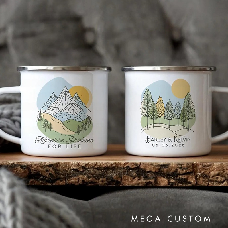 Personalized Adventure Camping Mugs Camping Couple Mugs Mountain Mug Newlywed Anniversary Gift