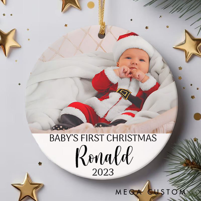 Personalized Baby's First Christmas Ornament Featuring Name and Festive Cheer Christmas Ornament