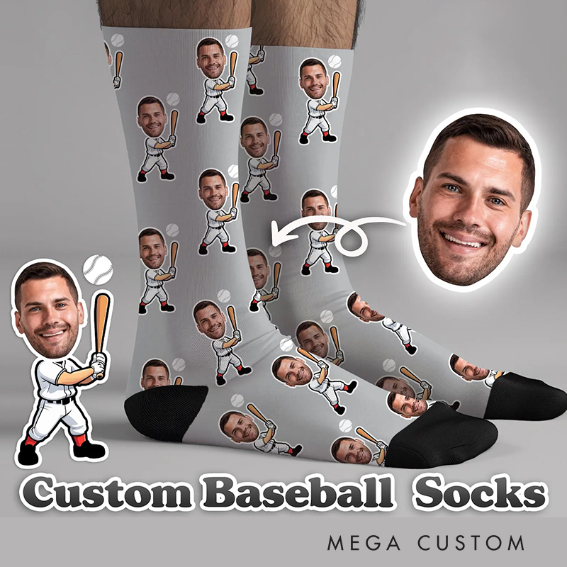 Personalized Baseball Socks with Custom Face and Cartoon Design