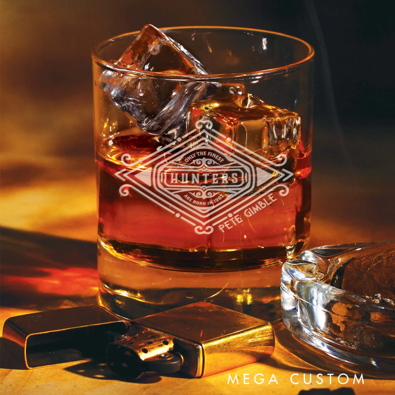 Personalized Whiskey Glasses Monogram Glasses Custom Hunter Lover Whiskey Glass for Him Hunter Hiking Gifts