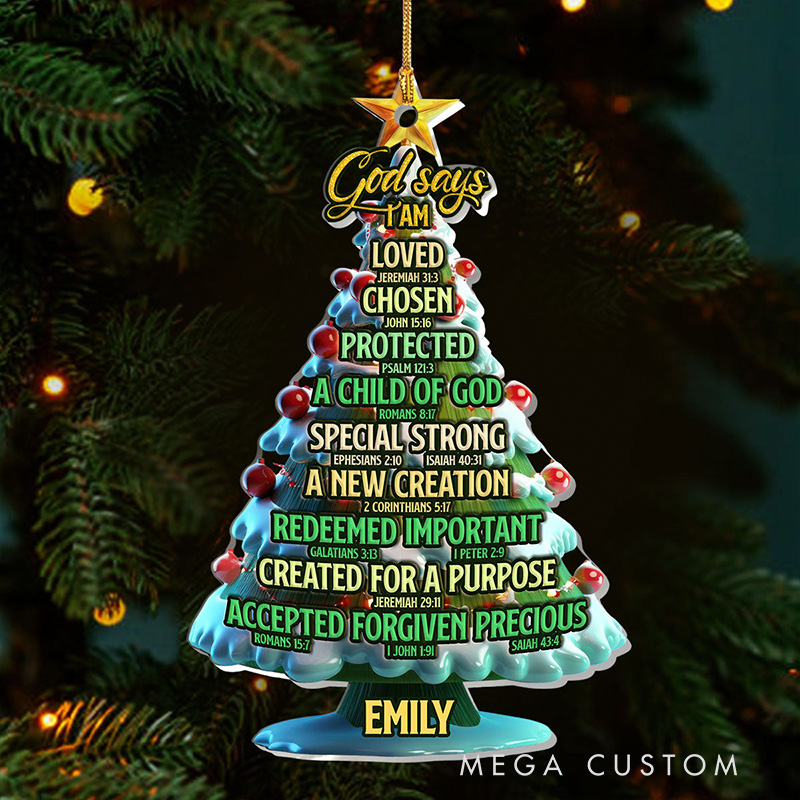 Personalized God Says I am Bible Verses Christmas Tree Acrylic Ornament with Name Holiday Tree Decor Christmas Gift for Christian