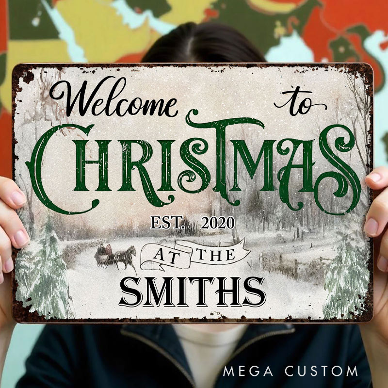 Personalized Welcome To Christmas Garden Sign Winter Scene With Sleigh Rustic Outdoor Decor Gift For Family Gardening Lovers 