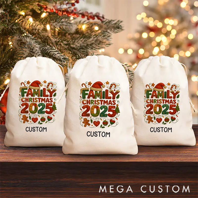 Personalized Grid Family Christmas Happy Gift Christmas Sack