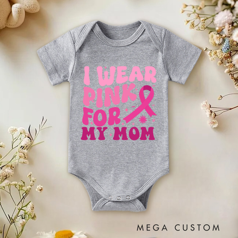 Personalized Breast Cancer Support Baby Bodysuit with Customizable Pink Ribbon Message for Awareness and Solidarity