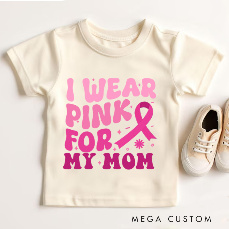 Personalized Breast Cancer Support Kids T-Shirt with Customizable Pink Ribbon Message for Awareness and Solidarity