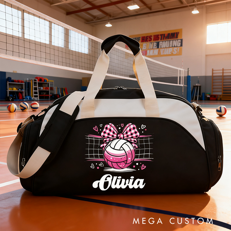 Personalized Volleyball Duffel Bag with Custom Name and Cute Bow Design