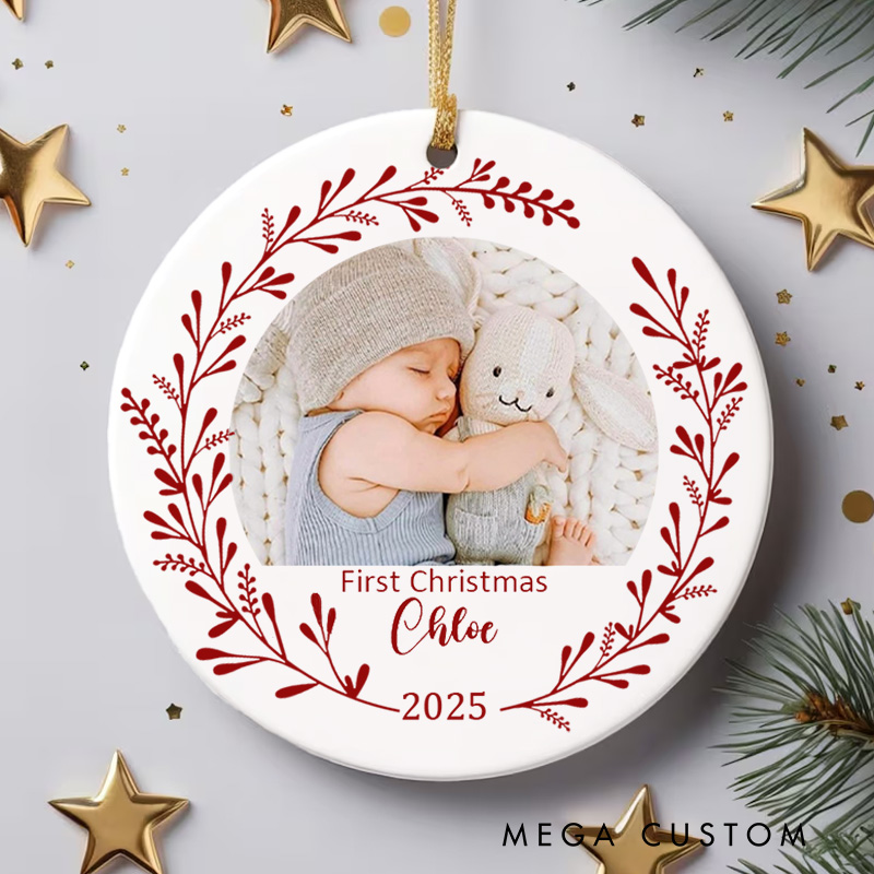 Personalized First Christmas Ornament Highlighting Baby Photo and Holiday Memories Christmas Ornament