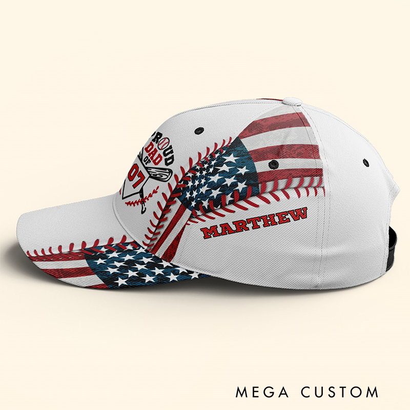 Personalized Proud Dad Baseball Cap with American Flag and Custom Details