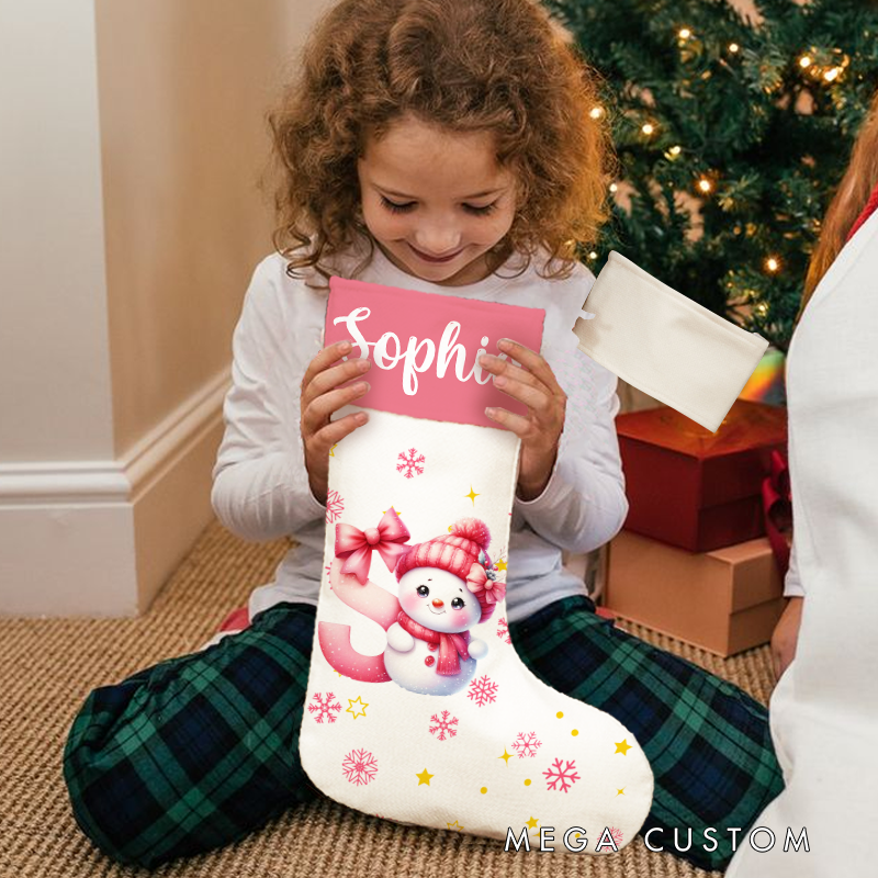 Personalized Cute Cartoon Santa Hat Snowman Initial Christmas Stocking with Name Christmas Gift