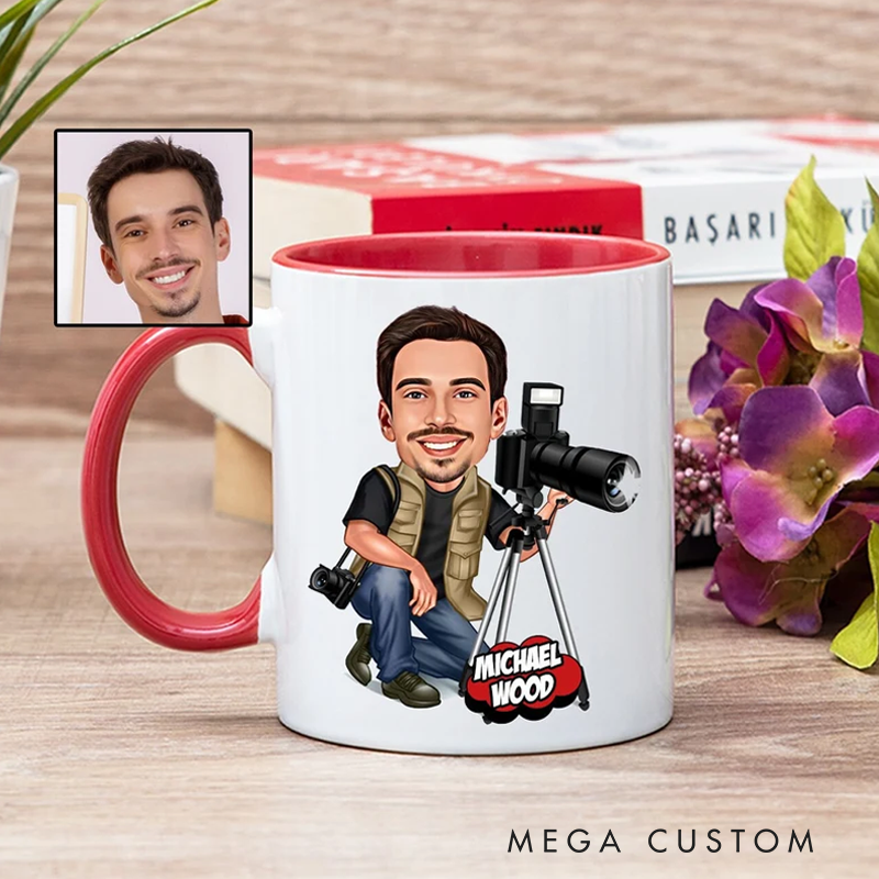 Personalized Photographer Coffee Mug With Caricature From Photo Funny Photographer Gift for Men and Women Photographer Camera Themed Gift Ideas