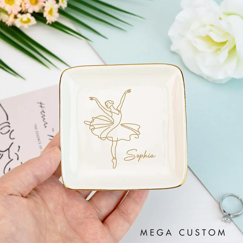 Personalized Ballet Sketch Jewelry Dish Dance Gift For Little Girls Dance Teacher Recital Gifts Ballet Dancer Trinket Tray Dance Team Ring Holder