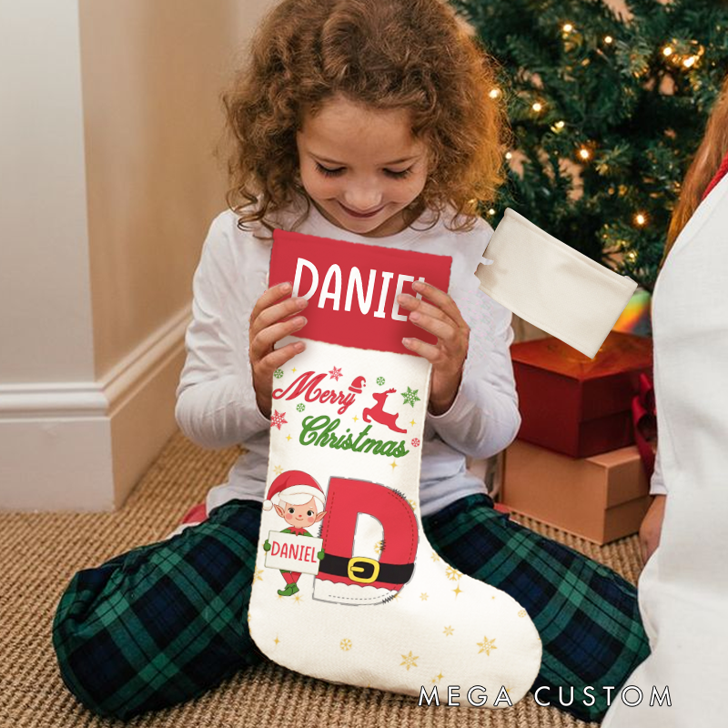 Personalized Christmas Elf Christmas Stocking with Name and Initial Christmas Party Gift