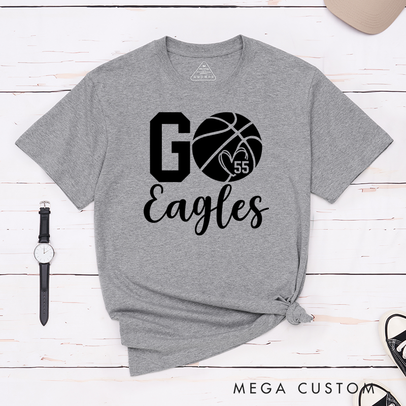 Personalized Basketball T-Shirt with Custom Team Name, Number, and Go Team Design