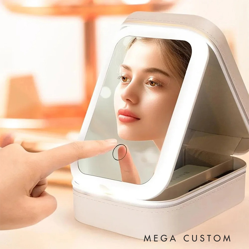 Personalized Birth Flower Butterfly Ballet Girl Leather Jewelry Box with LED Makeup Mirror Hair Pin Case Birthday Wedding Gift for Women