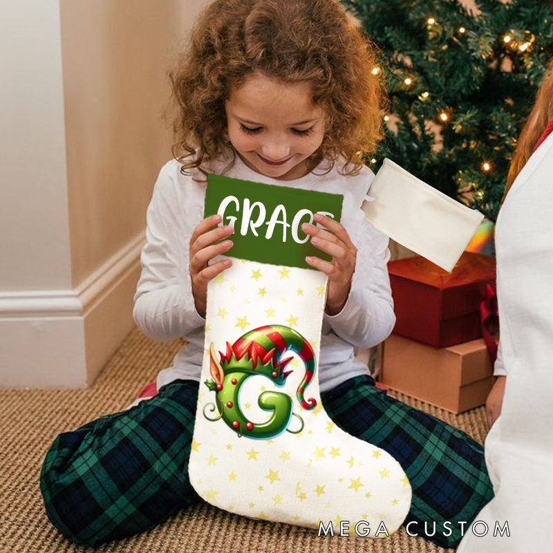 Personalized Christmas Tree Snowman Elf Christmas Stocking with Name lnitial Christmas Party Favors Gift