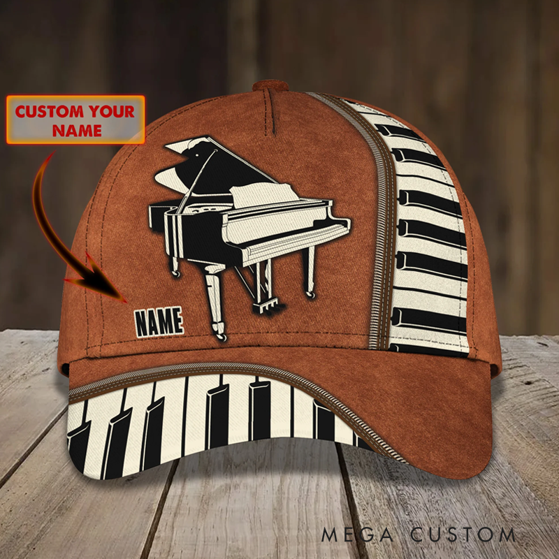 Personalized Name 3D Print Baseball Cap With Adjustable Snap for Music Lover Perfect Music Lovers Piano Lovers Custom Gift Hat