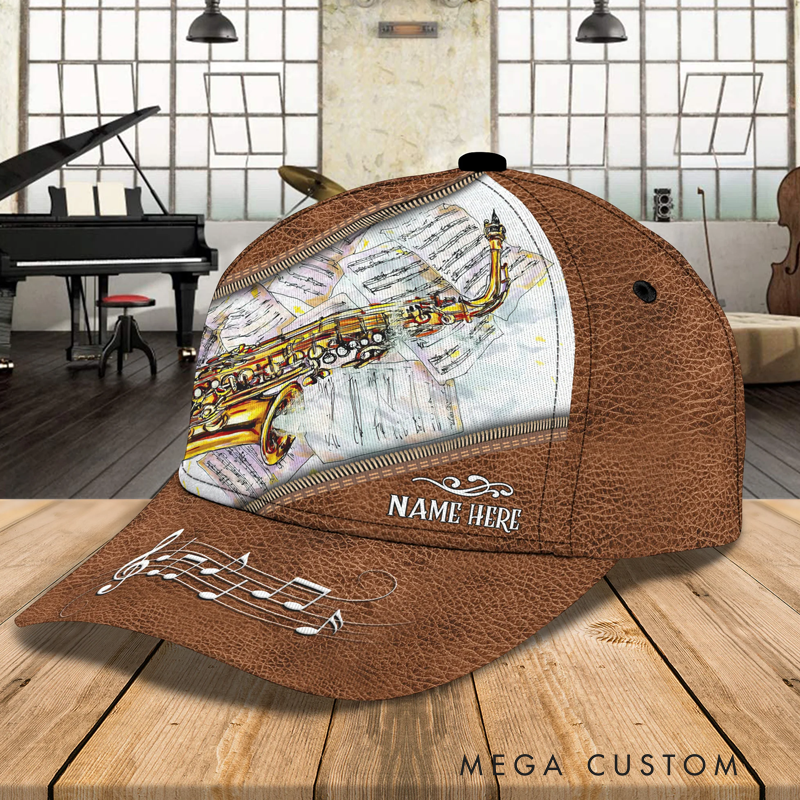 Personalized Name 3D Print Baseball Cap With Adjustable Snap for Music Lover Perfect Music Lovers Saxophone Lovers Custom Gift Hat