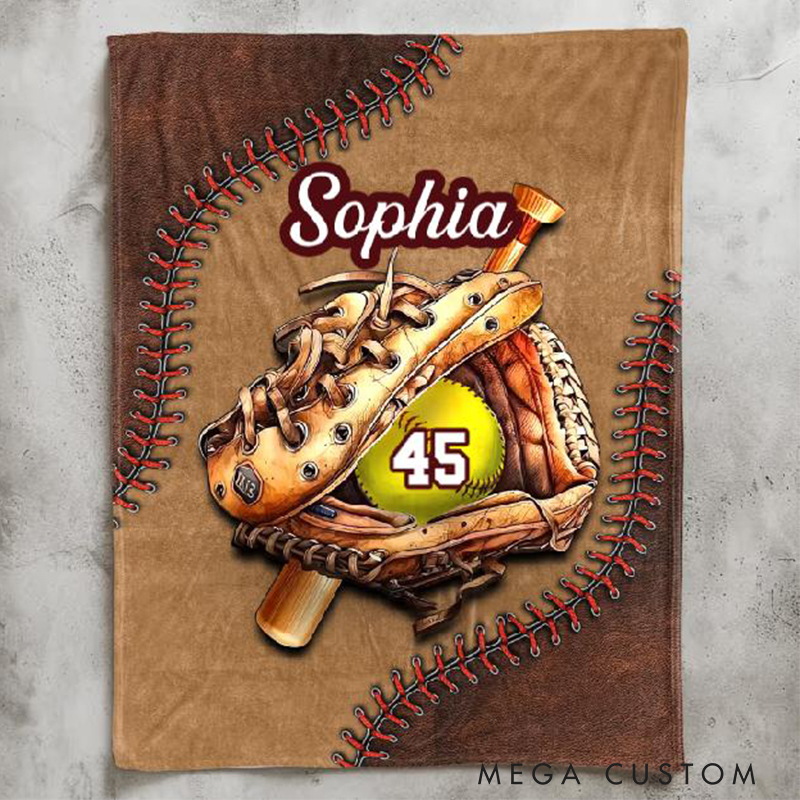 Personalized Baseball Glove Blanket with 3D Stitching Design and Custom Name 