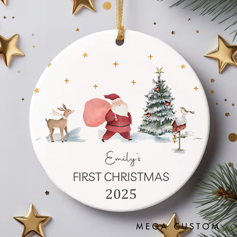 Personalized Baby's First Christmas Ornament Featuring Magical Holiday Scene Christmas Ornament