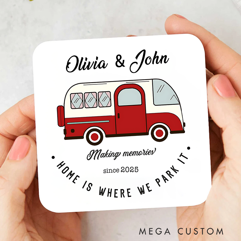 Personalised Camper Van Coaster Custom Camping Coaster Gift for Outdoor Travel Lover