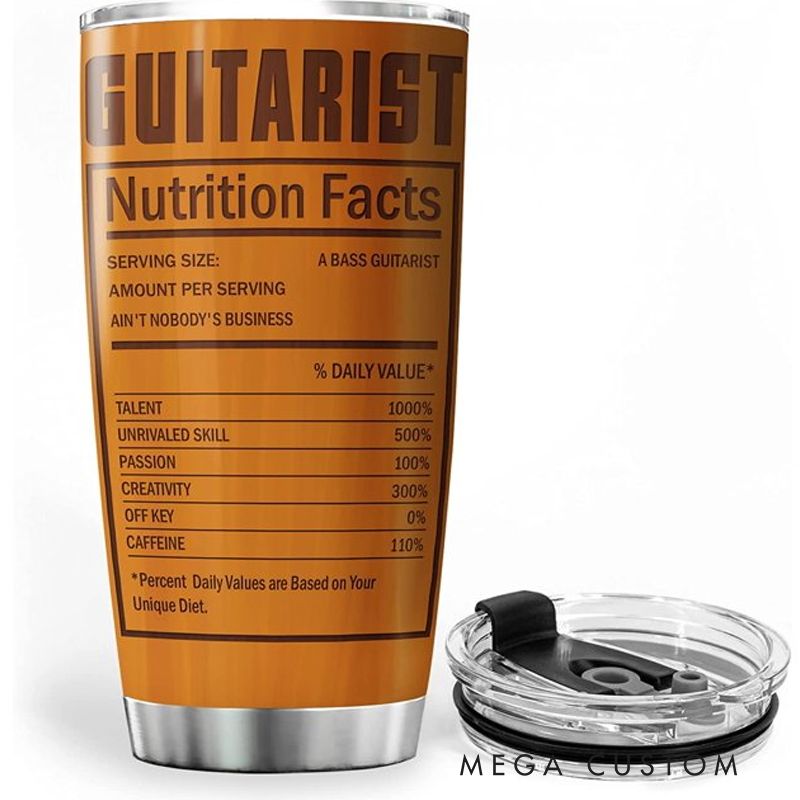 Personalized Name Bass Guitar Insulated Tumblers Guitarist Nutrition Facts Mug With Lid 20oz Vintage Guitar Enthusiast Gifts
