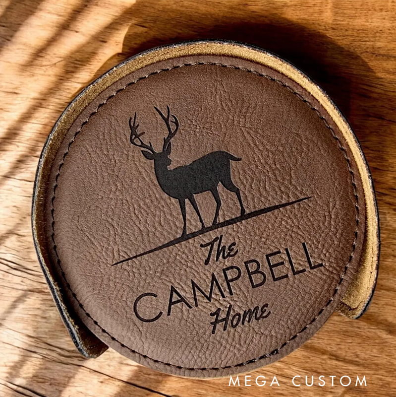 Personalized Deer Coaster Set Customized Home Decor Custom Engraved Coasters Coasters Family Name Coasters