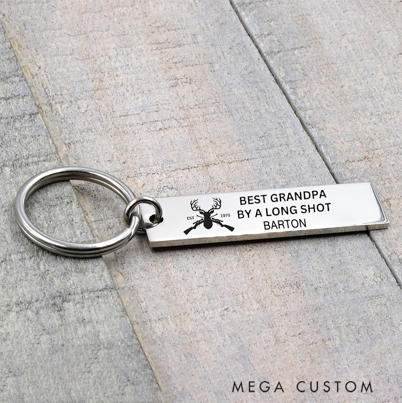 Personalized Hunting Grandpa Keychain Stainless Steel Engraved Keychain Gift for Hunting Love