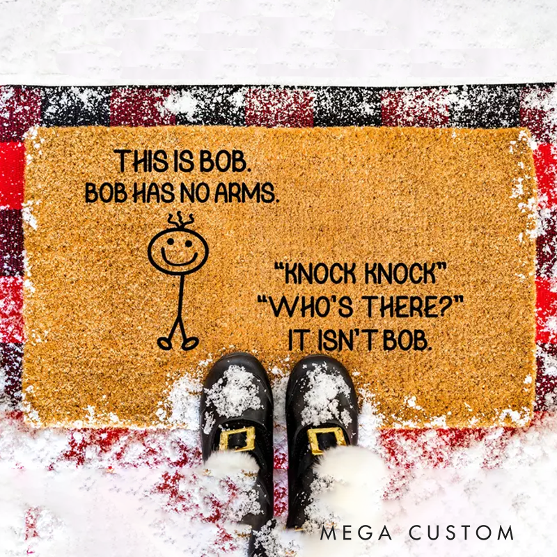 Personalized Funny Bob Doormat No Arms Joke Welcome Mat Knock Knock Door Mat Outdoor Entry Rug Cute Gag Gift For Friends Unique Housewarming Decor