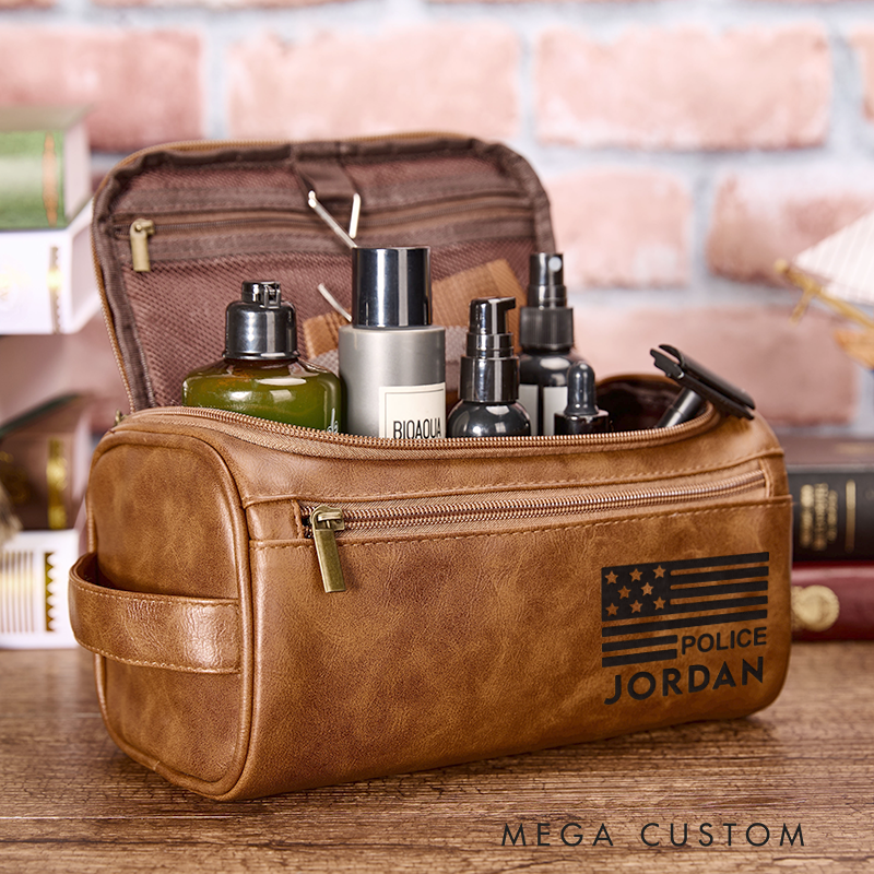 Personalized Leather Toiletry Bag for Policeman Leather Bag for Officer Police Officer Gift Police Dopp Kit