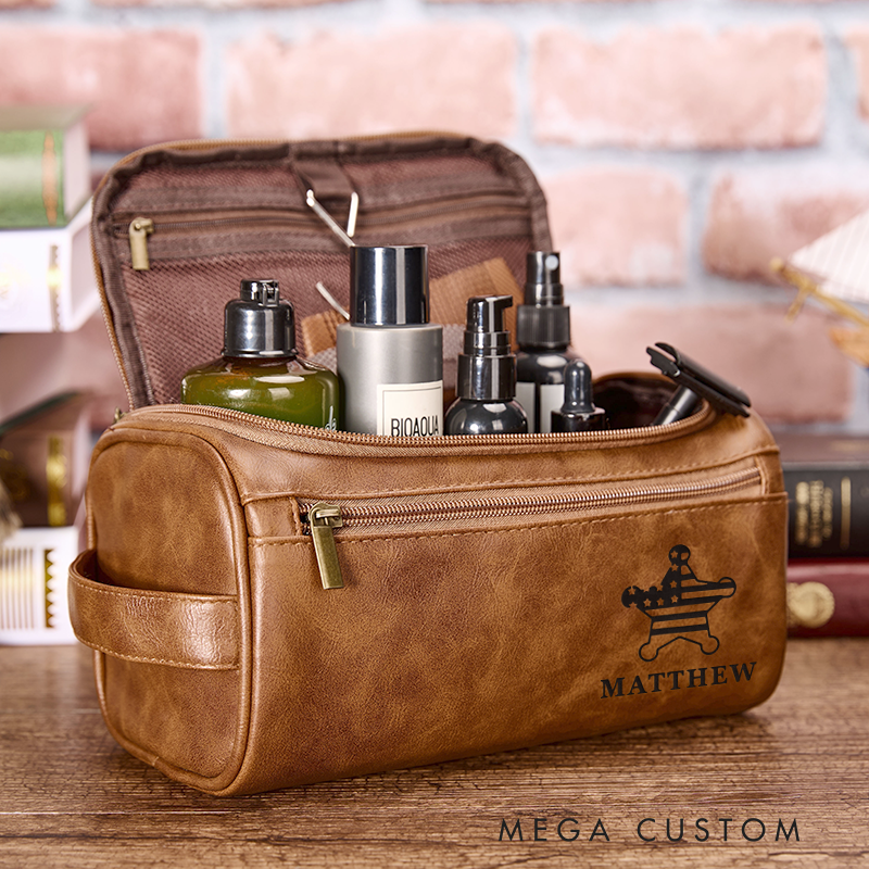 Personalized Leather Toiletry Bag for Policeman Leather Bag for Officer Police Officer Gift Police Dopp Kit