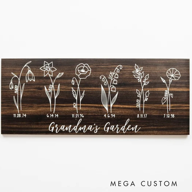 Personalized Wooden Sign Grandma's Garden Wall Hangings Custom Birth Month Wooden Sign Gift For Nana Mother's Day Gift