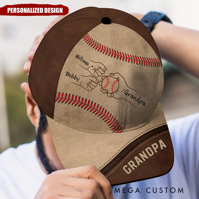 Personalized Family Baseball Cap with Custom Names and Handprint Design  