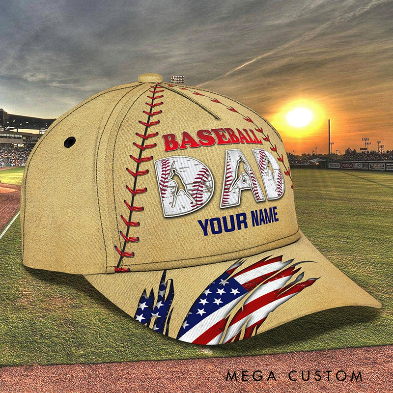 Personalized "Baseball Dad" Cap with Custom Name and Patriotic Design  