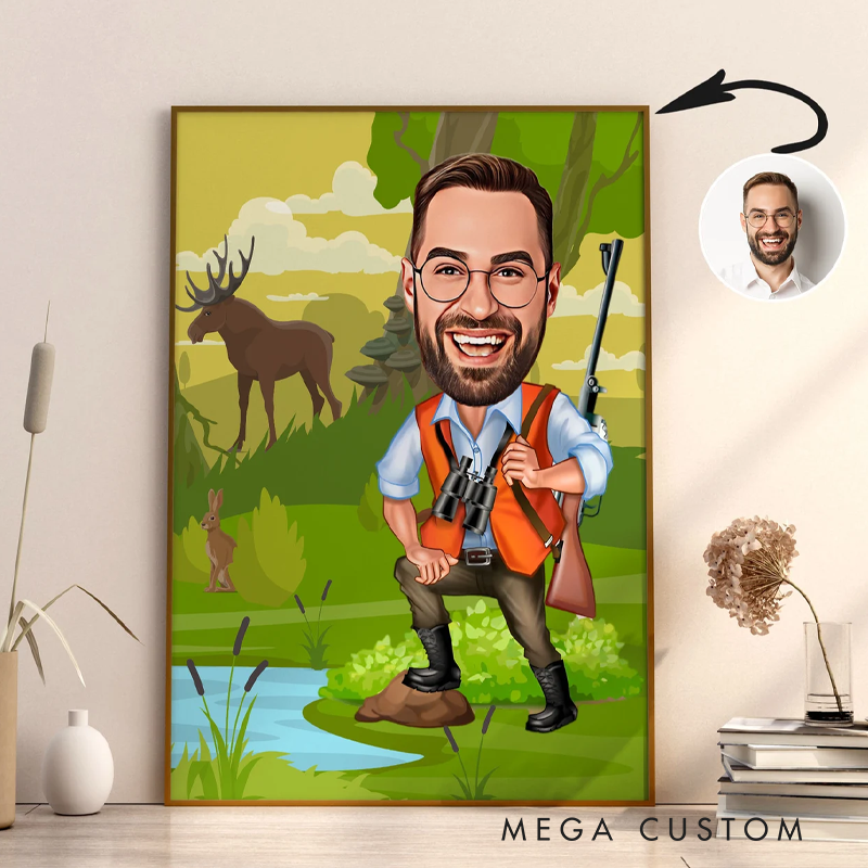 Personalized Hunter Caricature Custom Hunter Caricature from Photo Hunter Cartoon Portrait Unique Hunter Gift