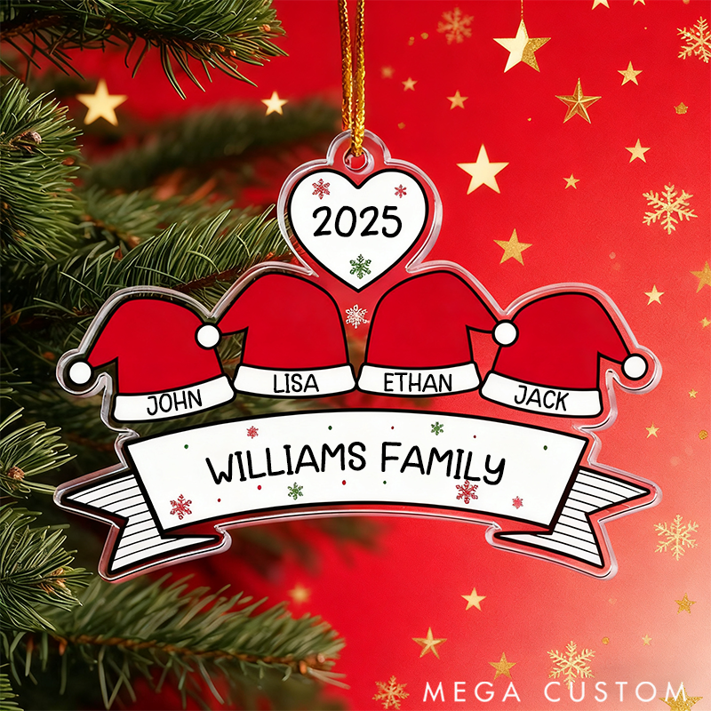 Personalized Christmas Acrylic Ornament Santa Hat Family Theme