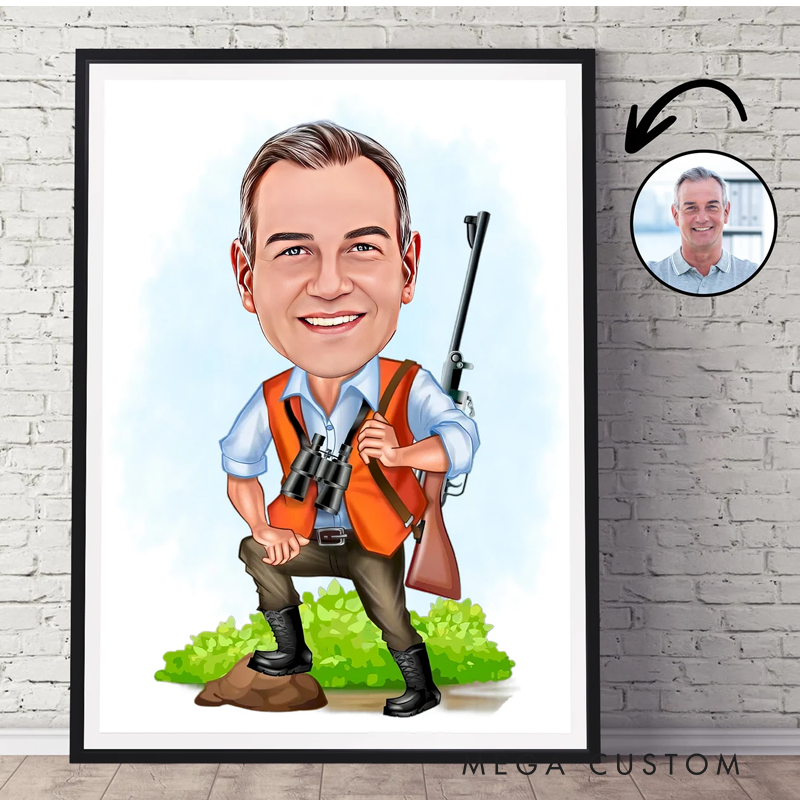  Personalized Hunter Cartoon Portrait Custom Hunter Caricature Drawing from Photo Funny Hunter Caricature Gift for Hunter