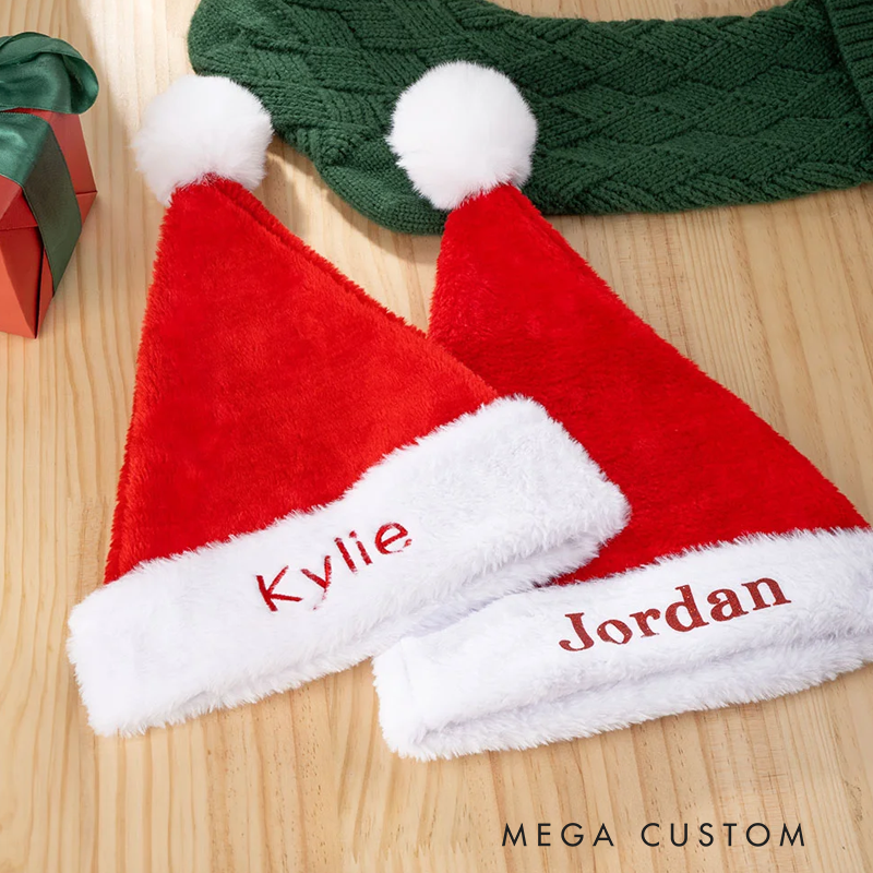 Personalized Soft and Plush Christmas Hat with Glitter Embroidered Name Stocking Stuffer Christmas Party Gift for Family