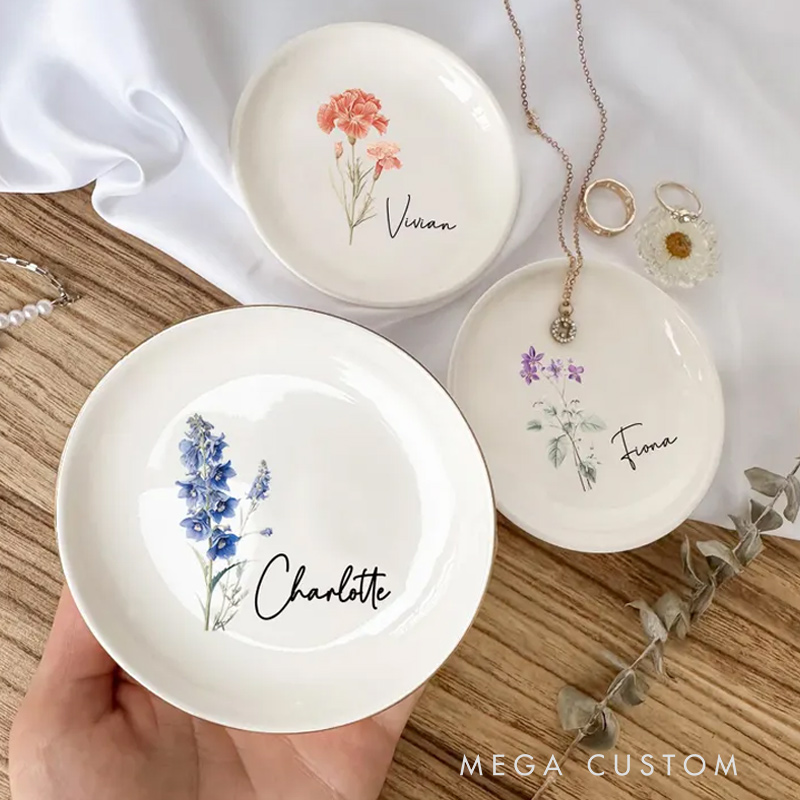 Personalized Birth Flower Ring Dish Gardening Lovers Ring Dish Custom Jewelry Dish Mother's Day Gift Gift for Her