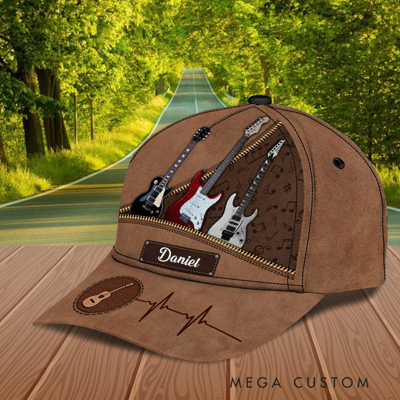 Personalized Name 3D Print Baseball Cap With Adjustable Snap for Music Lover Perfect Music Lovers Guitar Lovers Custom Gift Hat