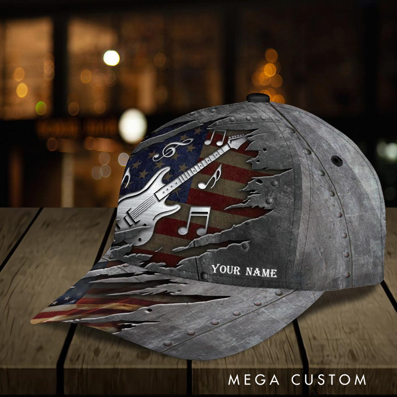 Personalized Name 3D Print Baseball Cap With Adjustable Snap for Music Lover Perfect Music Lovers Guitar Lovers Custom Gift Hat
