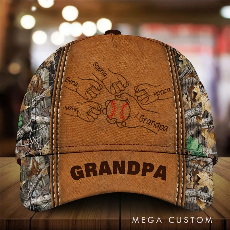 Personalized Camouflage Baseball Cap with Custom Names and Baseball Themed Family Design  