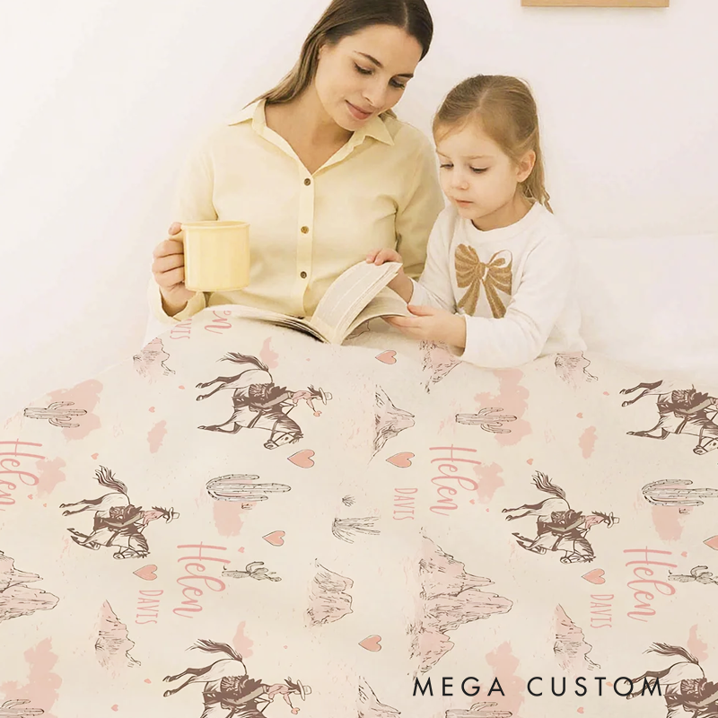 Personalized Cowgirl Desert Soft Throw Blanket with Name Swaddle Room Decor Birthday Baby Shower Gift for Mom Newborn