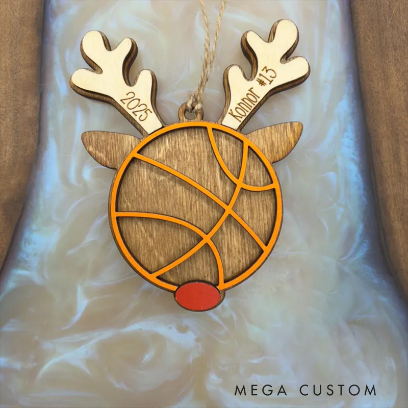 Personalized Sports Reindeer Christmas Ornaments Custom Soccer Baseball Basketball Volleyball Decorations