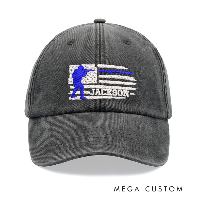 Personalized Police Embroidered Baseball Cap Thin Blue Line Design Unique Gift for Law Enforcement Officers